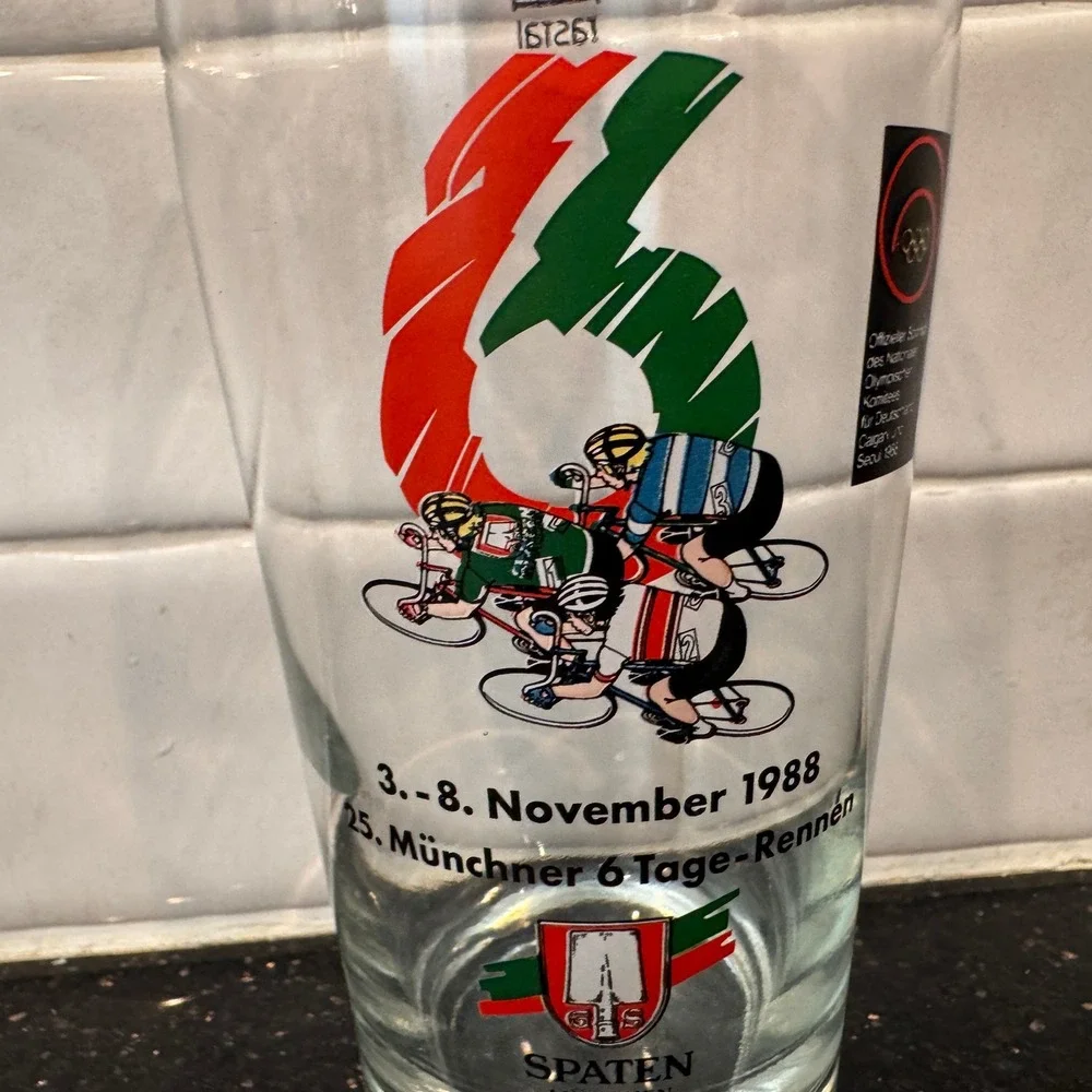 Vintage 1988 Spaten Munchen 6 Tage-Rennen Cycling Beer Glass Rastal 0.5L Olympic